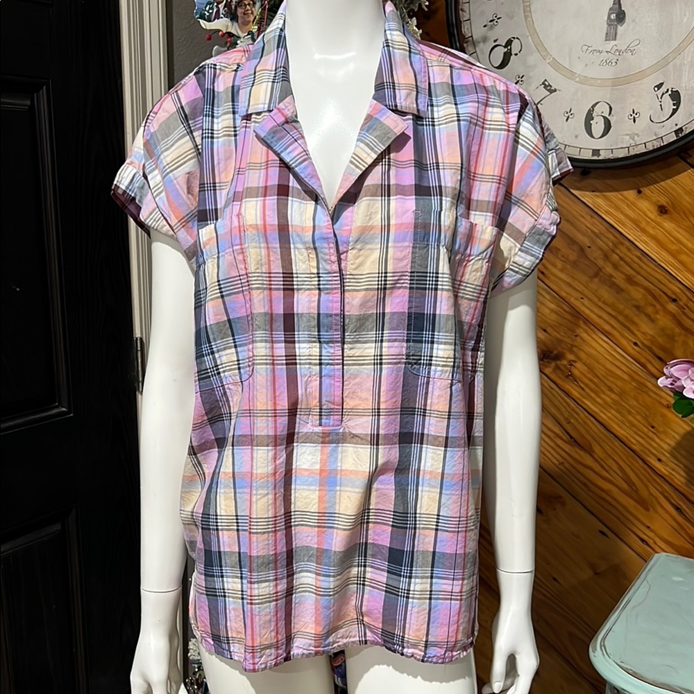 Plaid Short Sleeve Top LOFT XL #DD